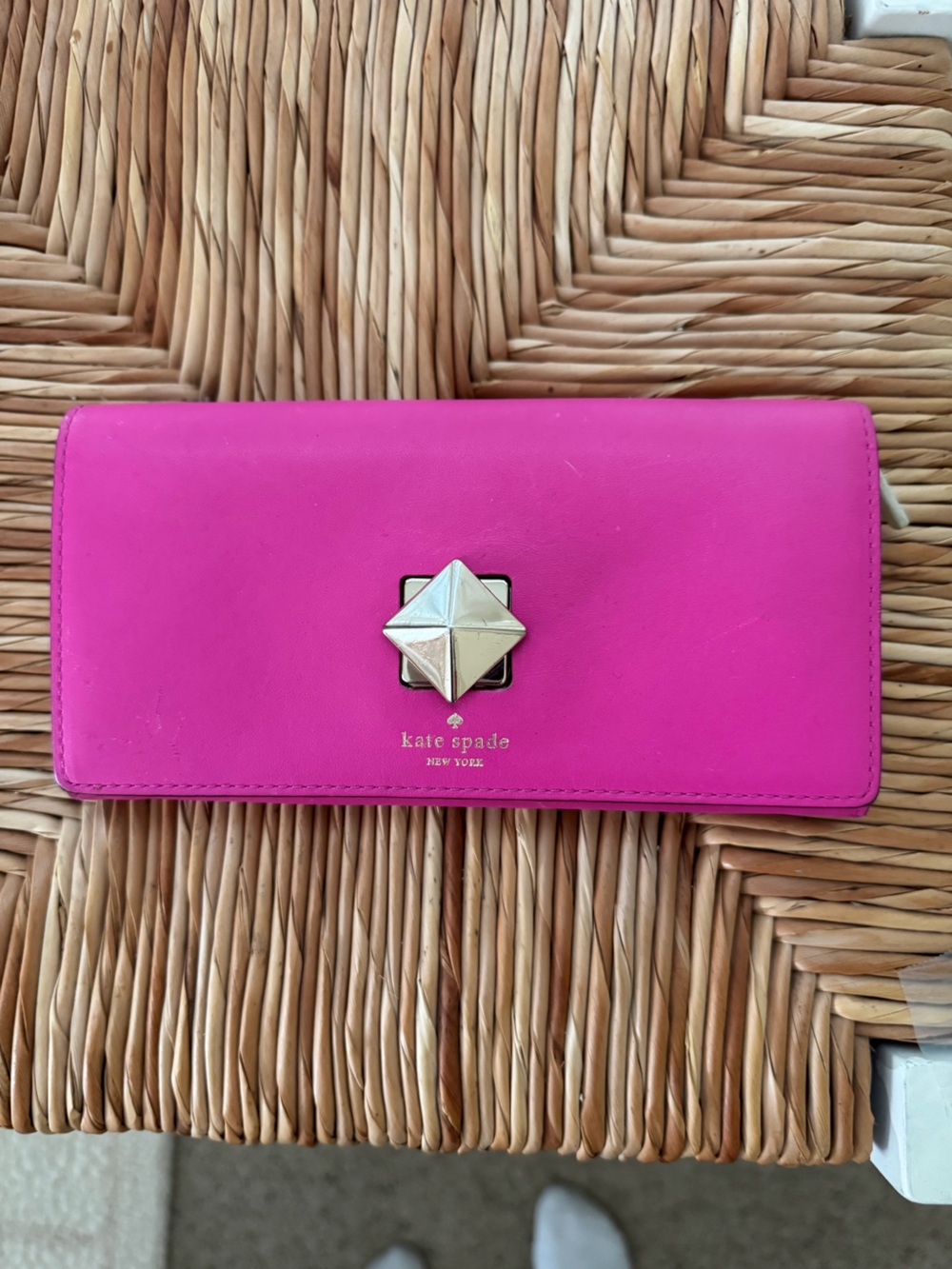 kate spade Hot Pink Leather Wallet with Gold-Tone Stud